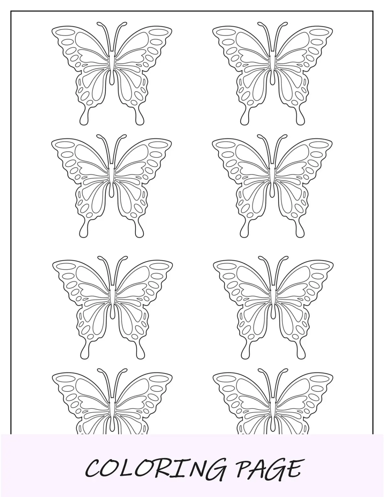 Plantilla de mariposa realista coloreada de página completa