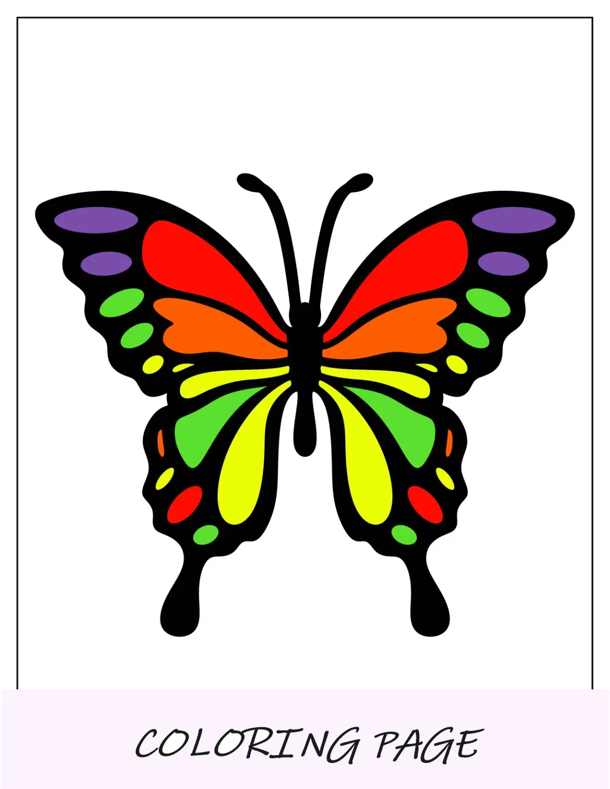 Plantilla de mariposa realista coloreada de dos medias páginas