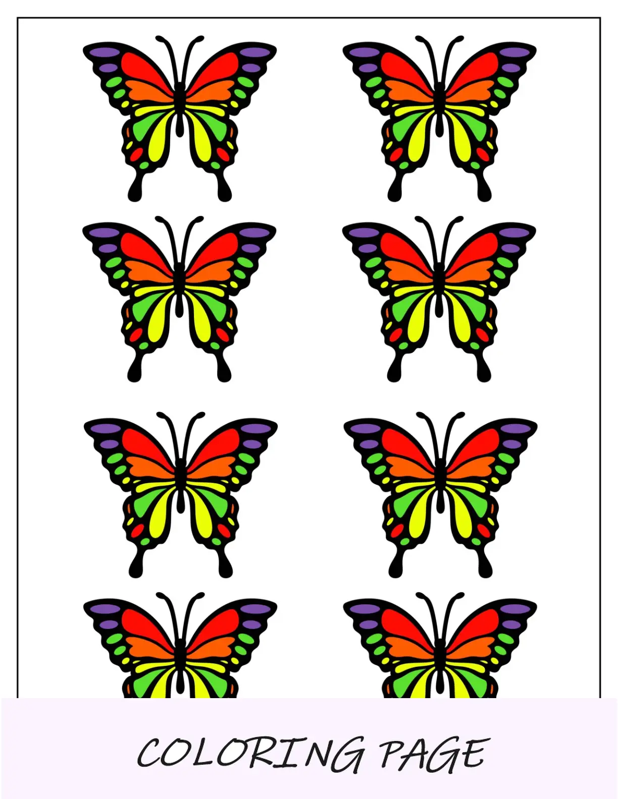 Plantilla detallada de mariposa con vista lateral de página completa