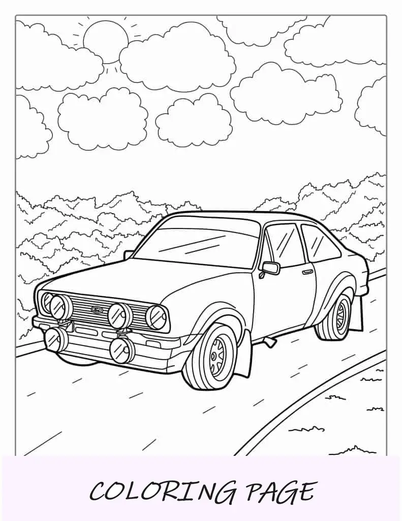 Folha para colorir do carro Ford Rally
