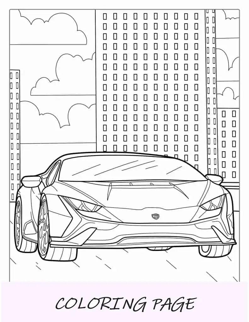 Página para colorir de Lamborghini dirigindo na cidade