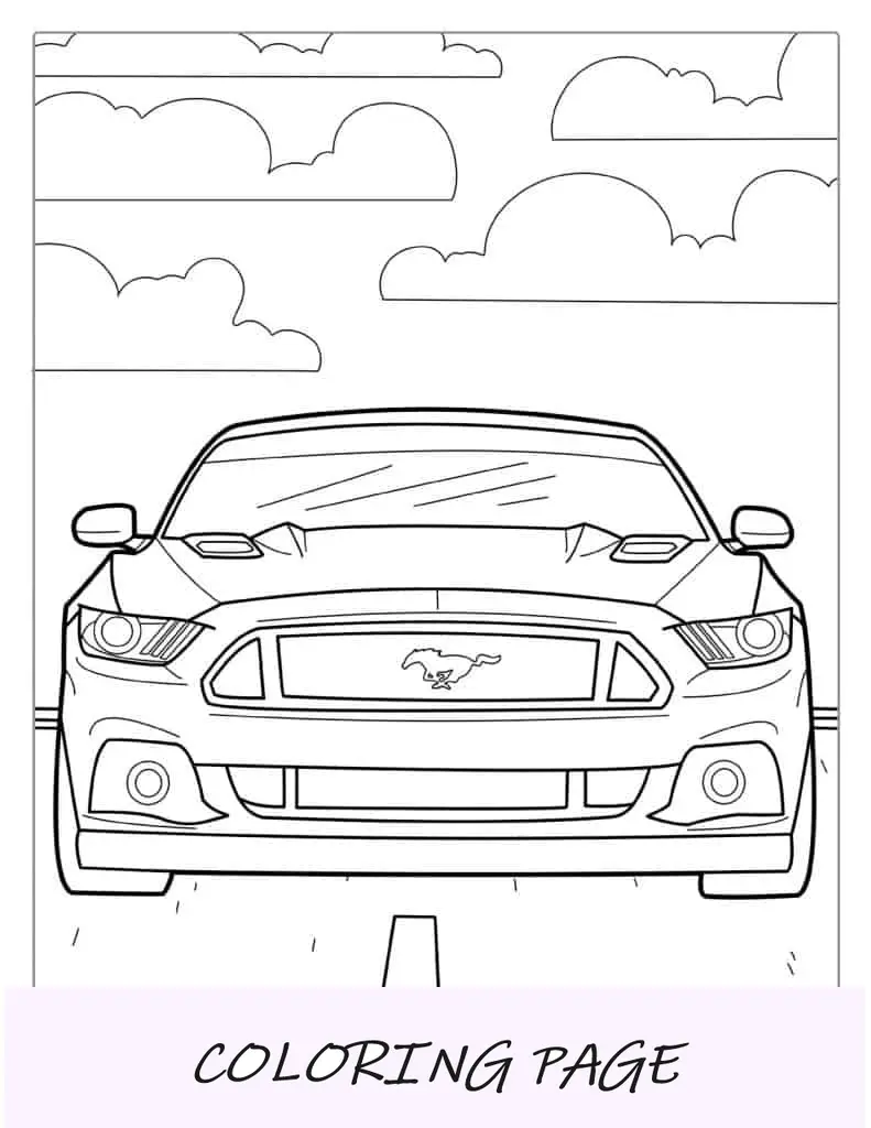Página para colorir do Ford Mustang para crianças