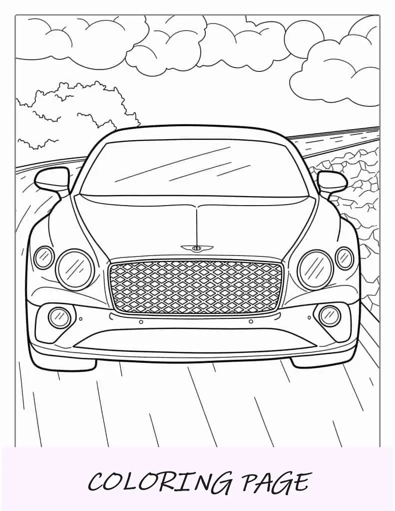 Página para colorir de modelo de carro Bentley