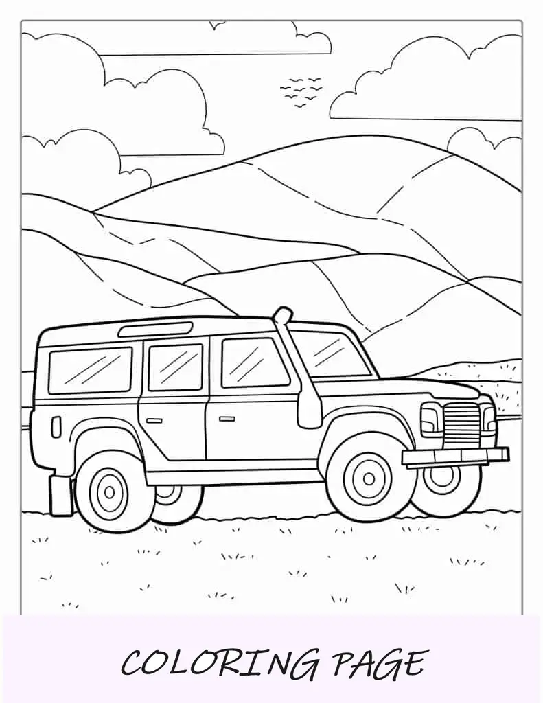 Página para colorir de carro Land Rover 4X4 vintage