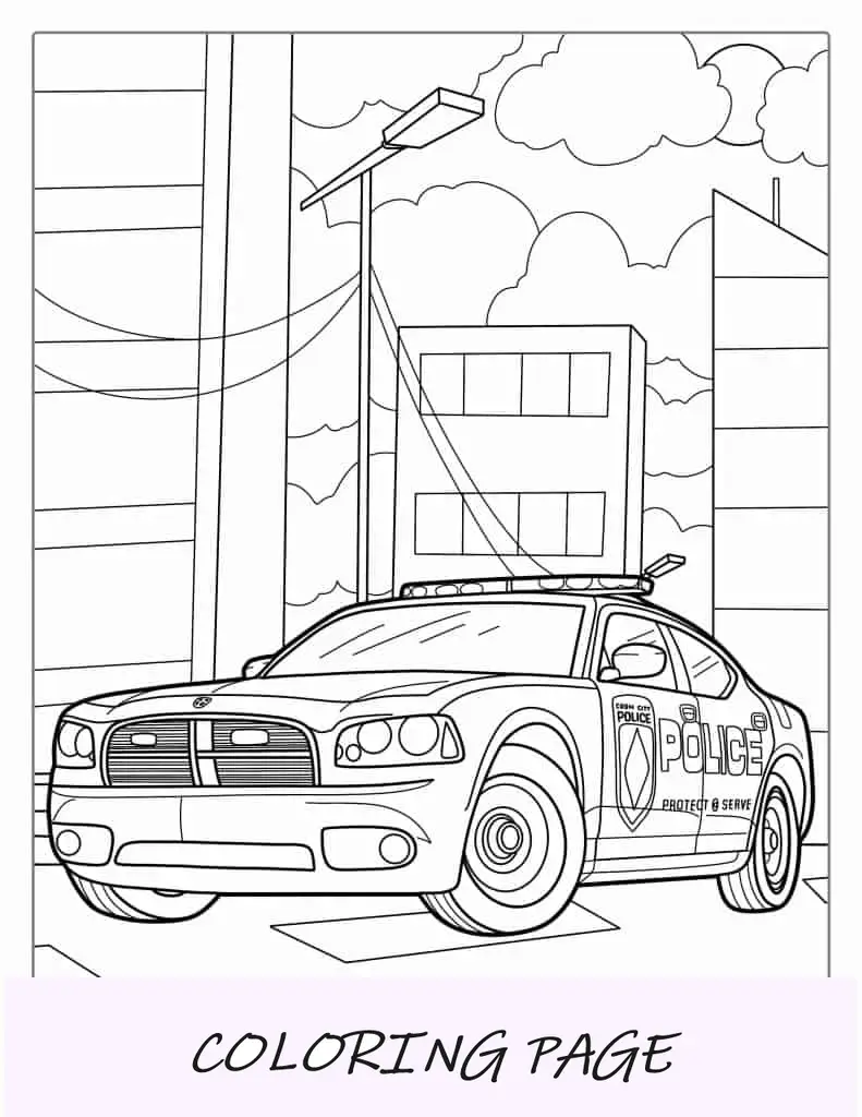 Página para colorir de carro de polícia