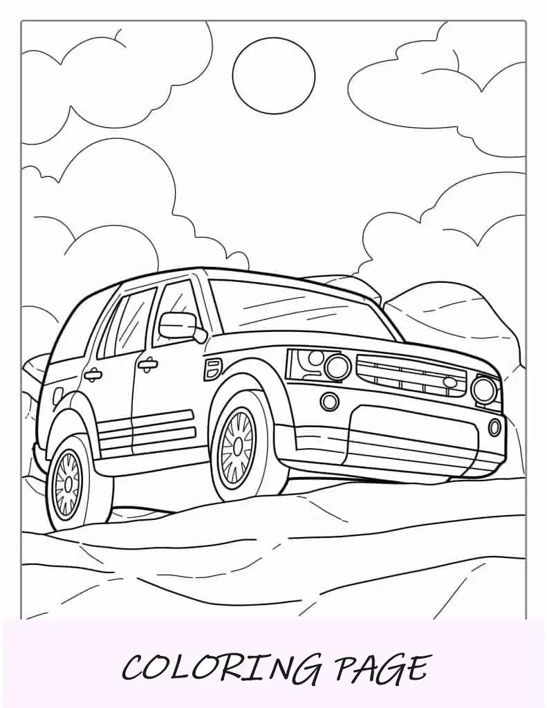 Página para colorir do Land Rover SUV