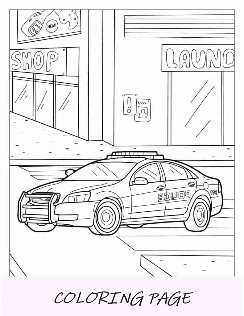 Folha para colorir de carro de polícia