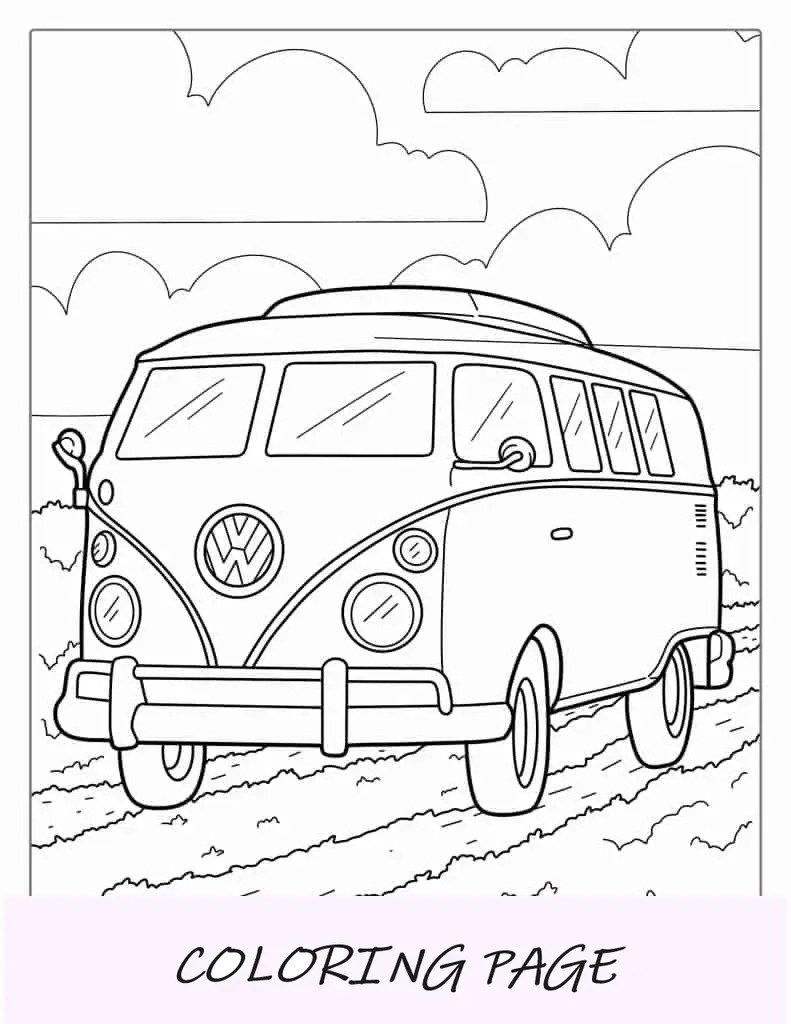 Página para colorir do ônibus VW Kombie