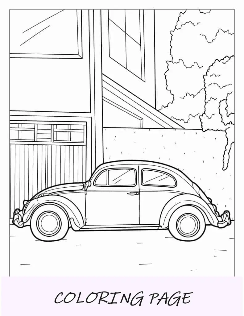 Folha para colorir detalhada do Volkswagen Beetle