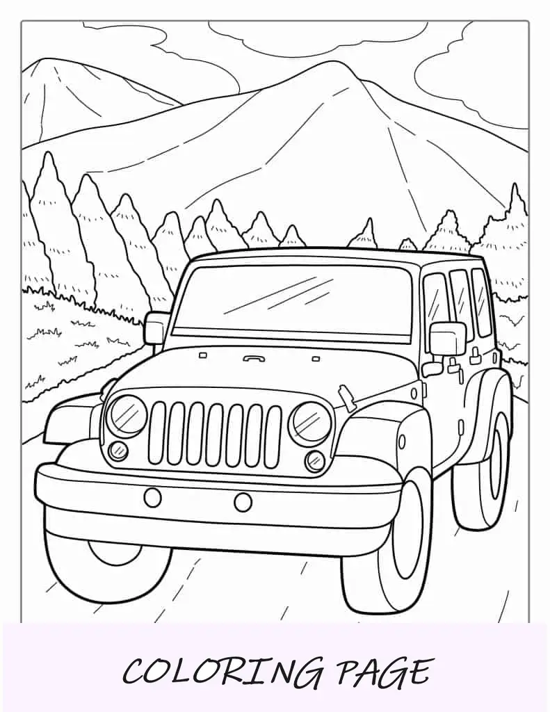 Página para colorir do Jeep Wrangler para crianças
