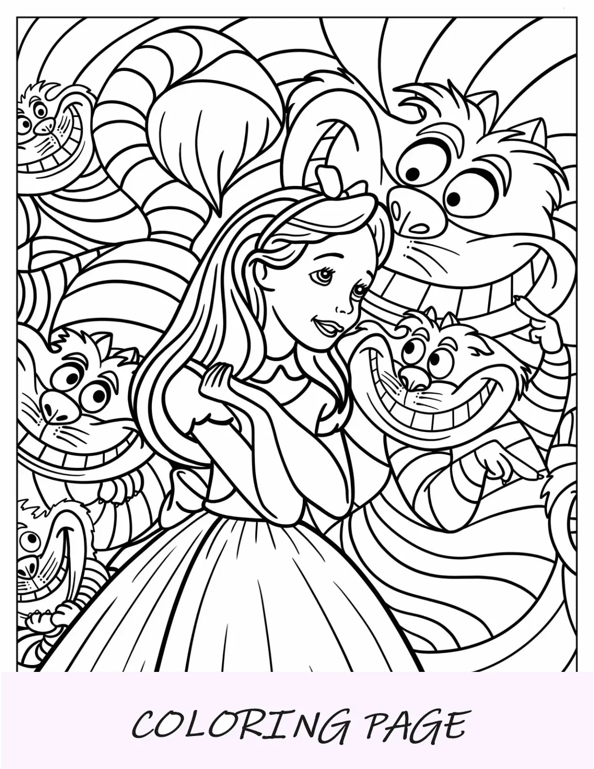 Dibujos para colorear de Disney para adultos de Alicia con el gato de Cheshire