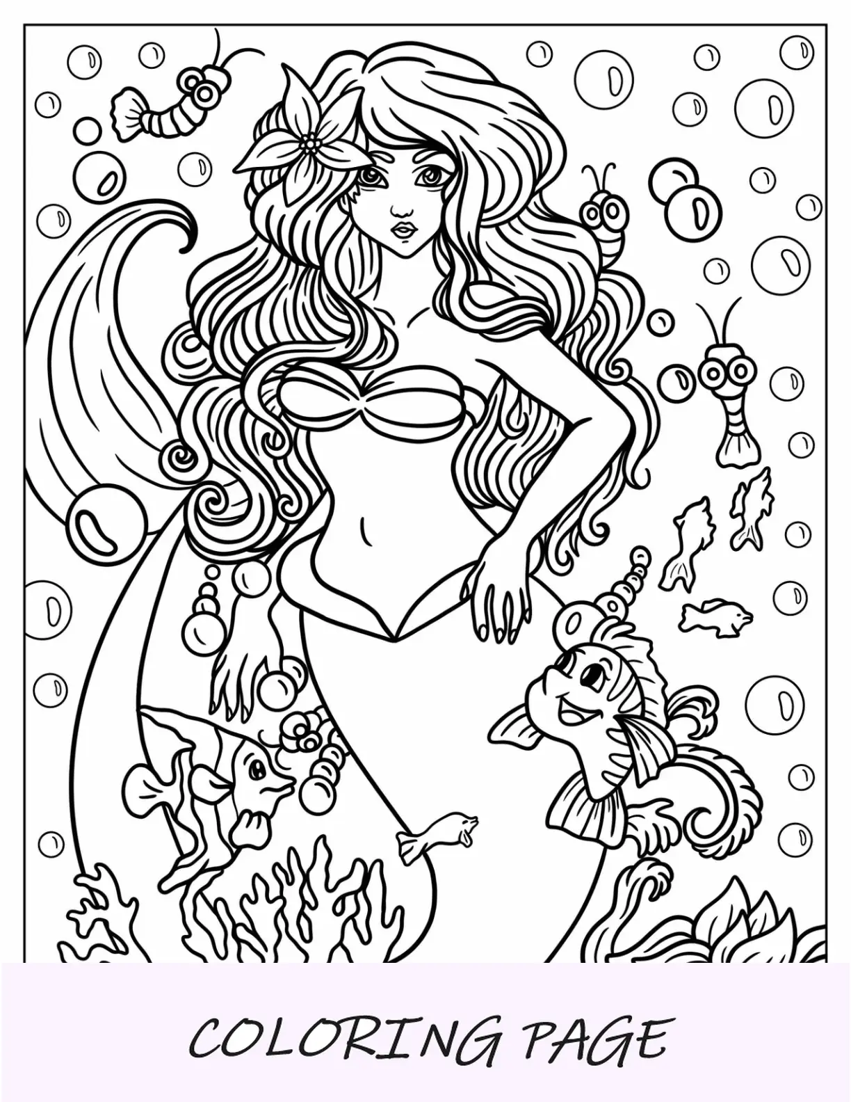 Dibujos para colorear de Disney para adultos del anime Ariel bajo el mar