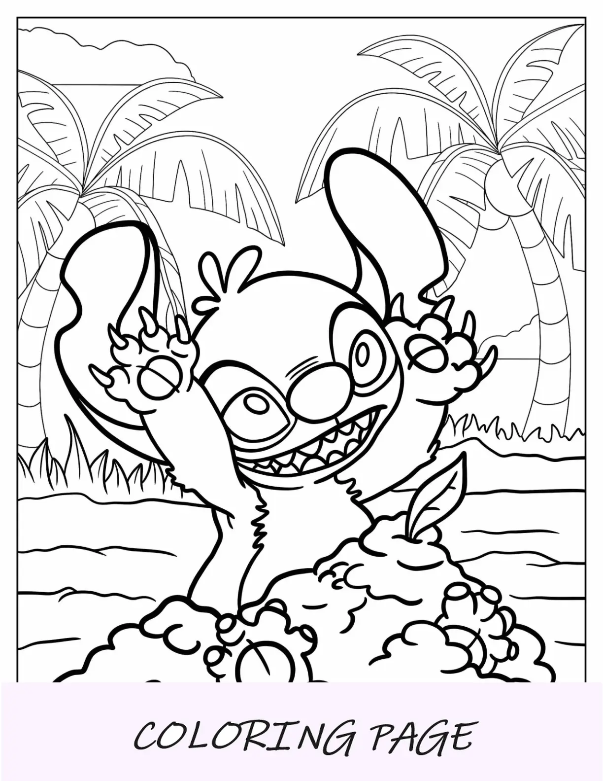 Dibujos para colorear de Disney para adultos de Stitch jugando en la playa