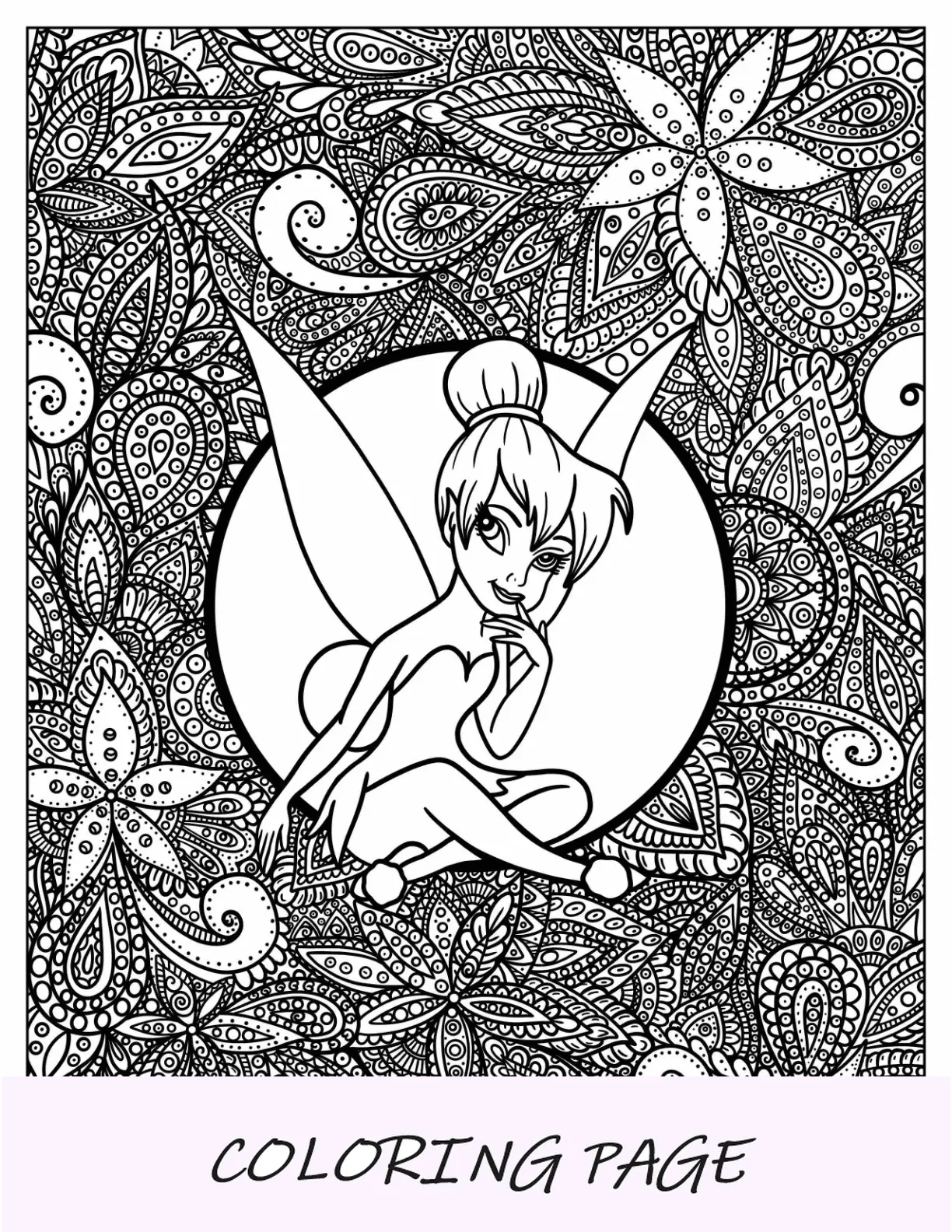 Dibujos para colorear de Disney para adultos de Página completa Tinker Bell Mandala