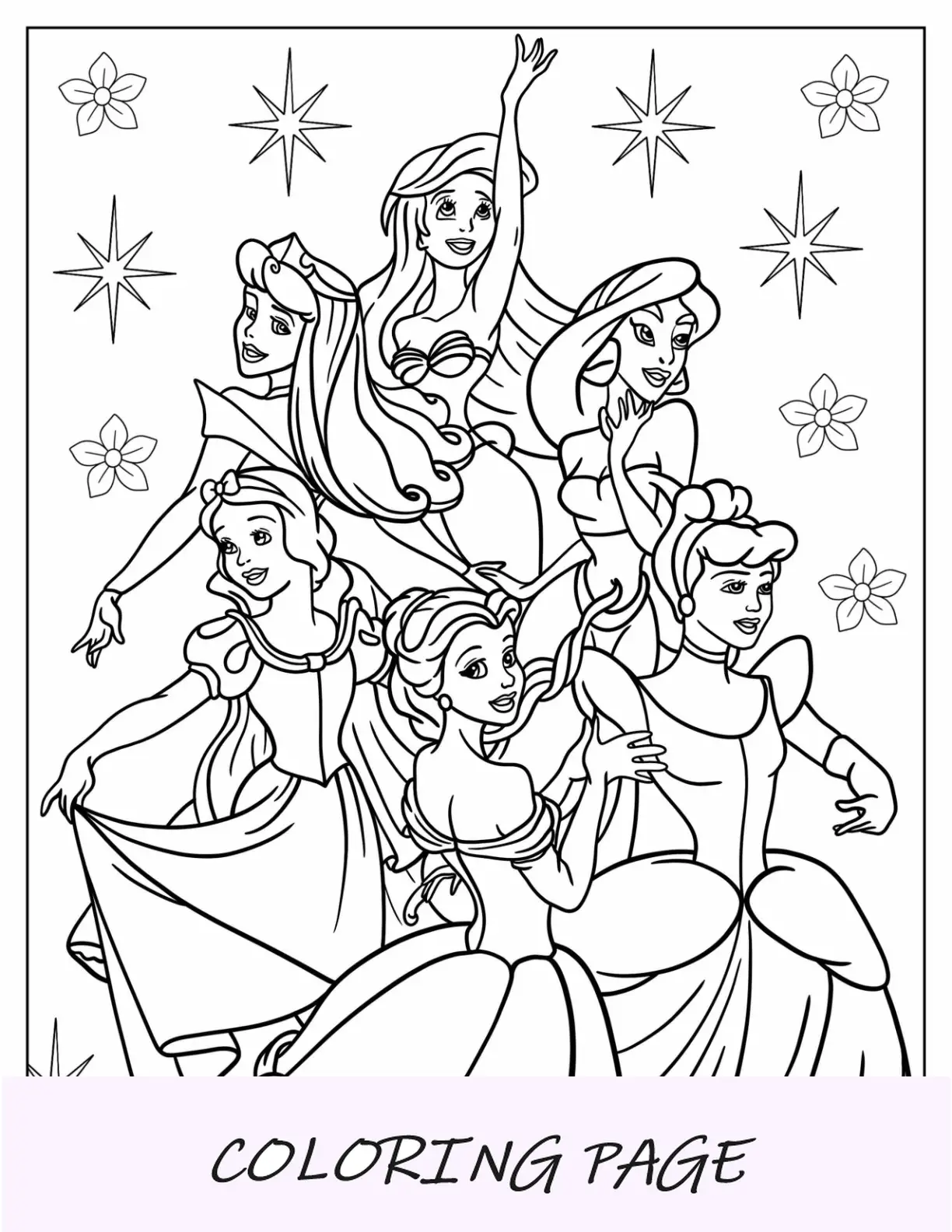 Dibujos para colorear Disney para adultos de princesas originales