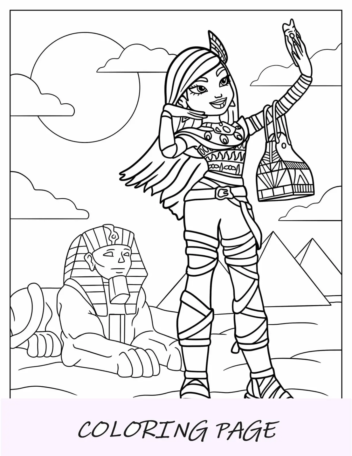 Página para colorir de Monster High de Cleo de Nile tirando uma selfie