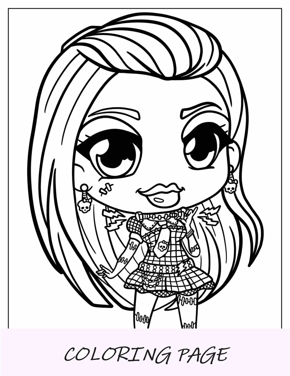 Página para colorir de Monster High de Chibi Frankie Stein Monster High para crianças em idade pré-escolar