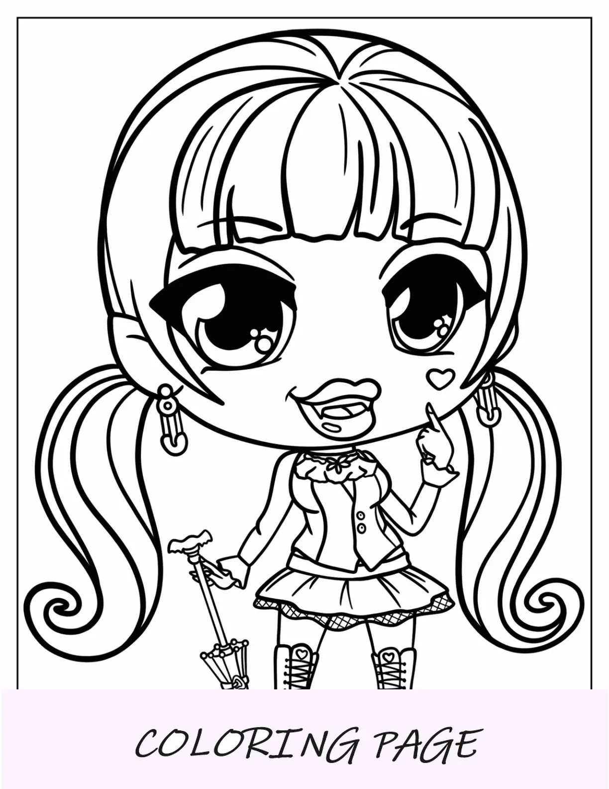 Página para colorir Monster High de Chibi Draculaura com bengala