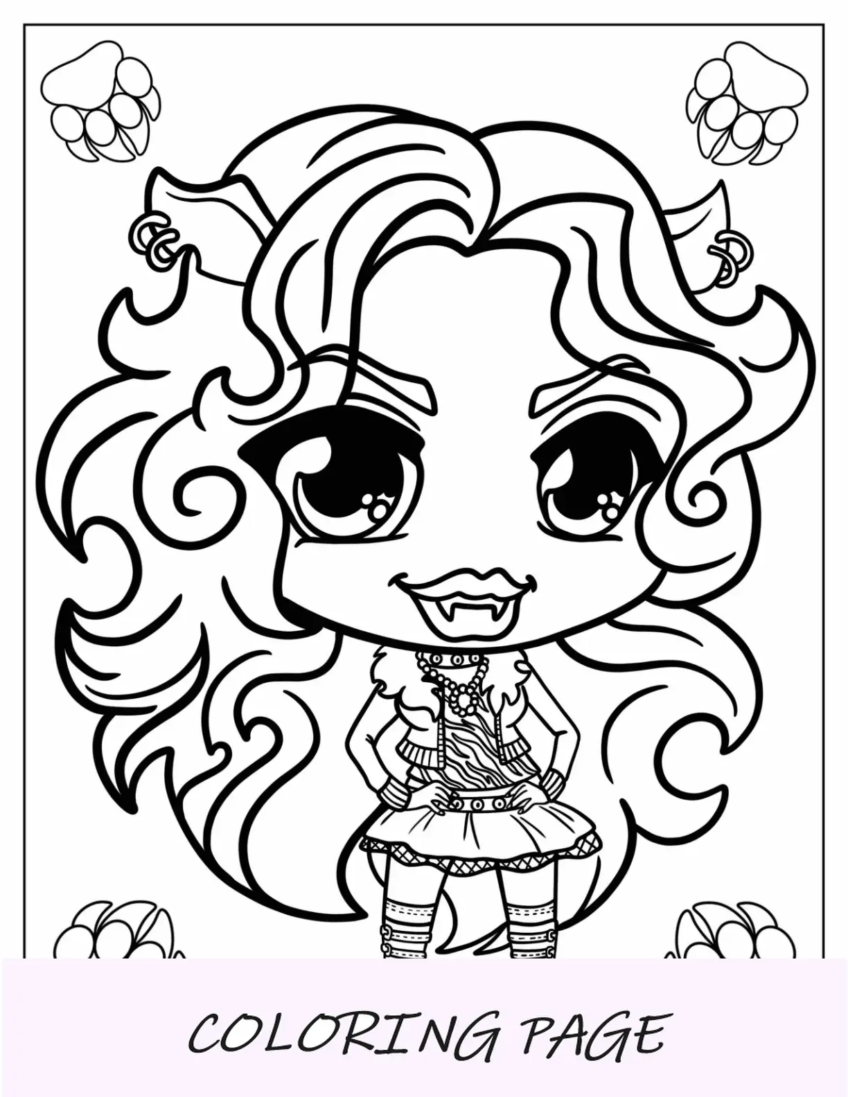 Desenho para colorir de Monster High de Chibi Clawdeen Wolf para crianças