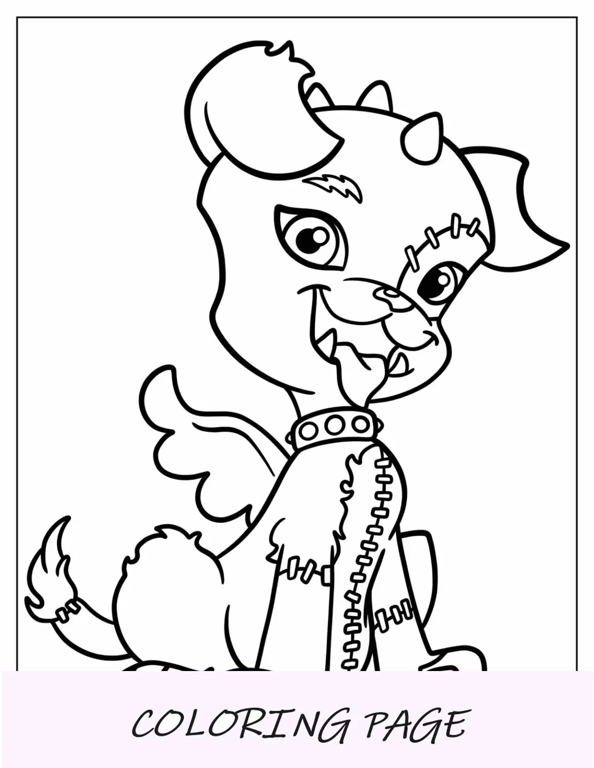Página para colorir de Monster High de cachorro Watzit de Monster High para crianças em idade pré-escolar