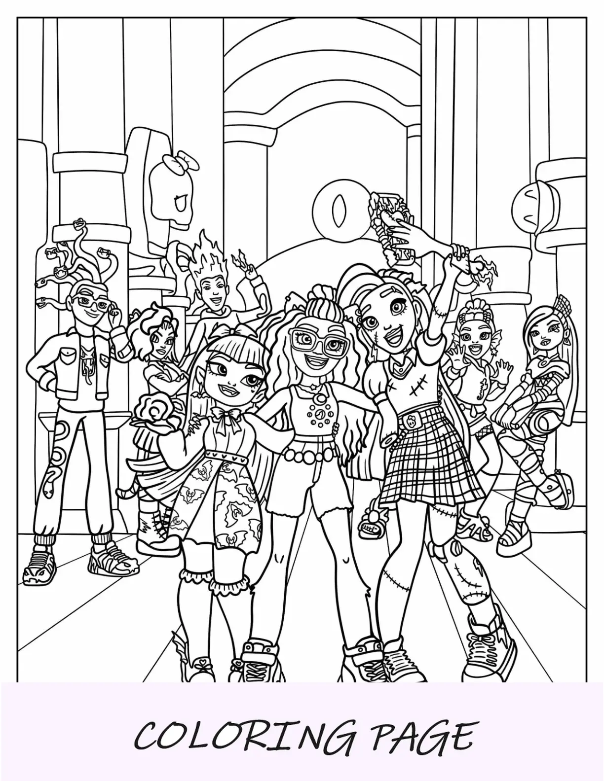 Página para colorir de Monster High com pôster divertido de Monster High