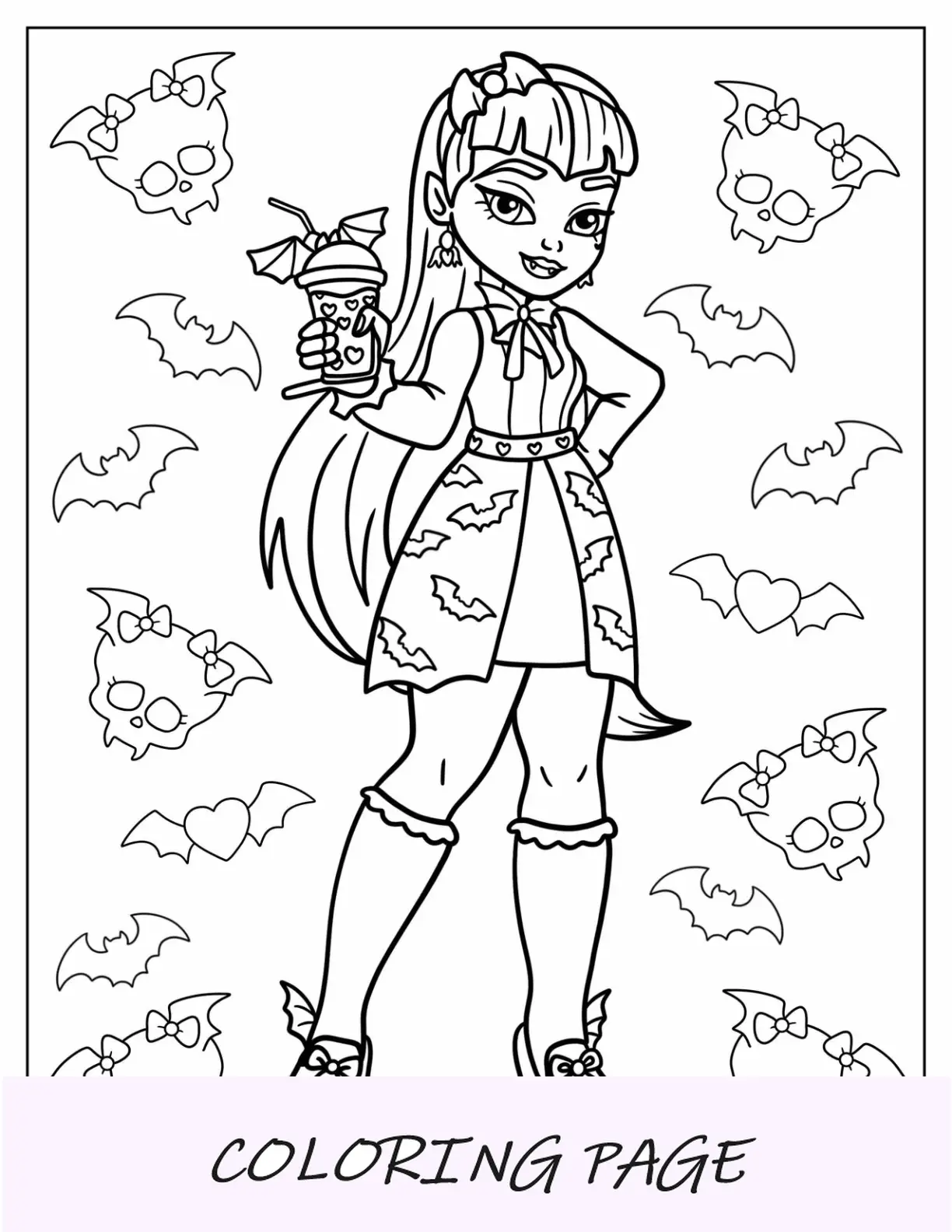 Desenho De Monster High Para Colorir Da Draculaura Segurando Uma Bebida Para Crianças