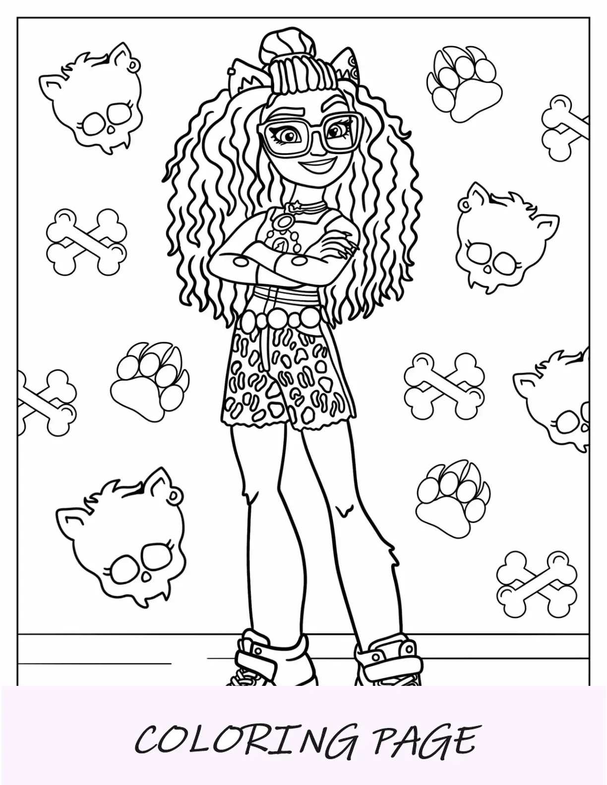 Página para colorir Monster High de Clawdeen Wolf com os braços cruzados