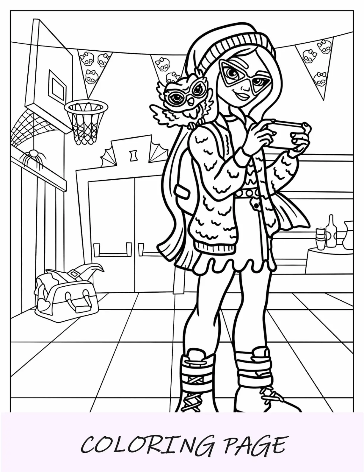 Página para colorir Monster High de Ghoulia Yelps jogando videogame