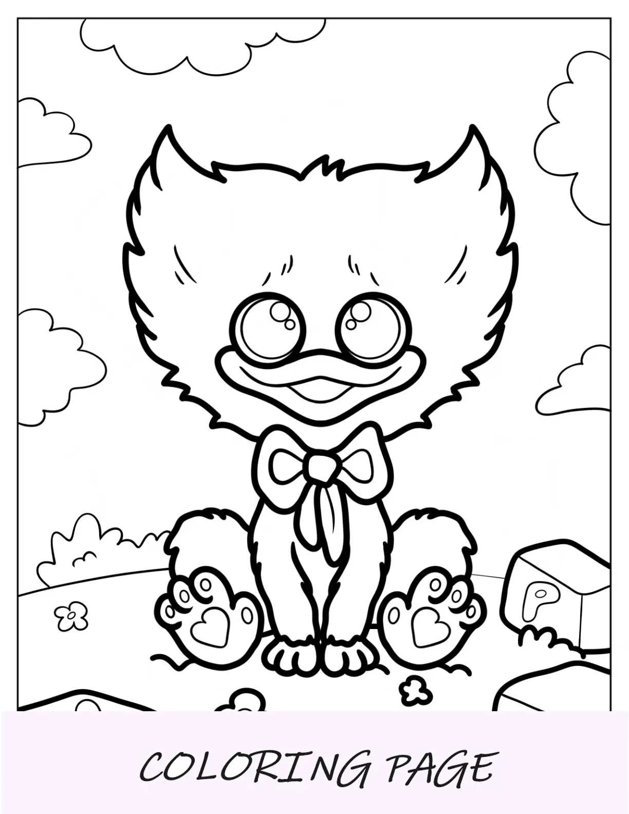Página para colorir Poppy Playtime de Kawaii Baby Huggy Wuggy para crianças em idade pré-escolar