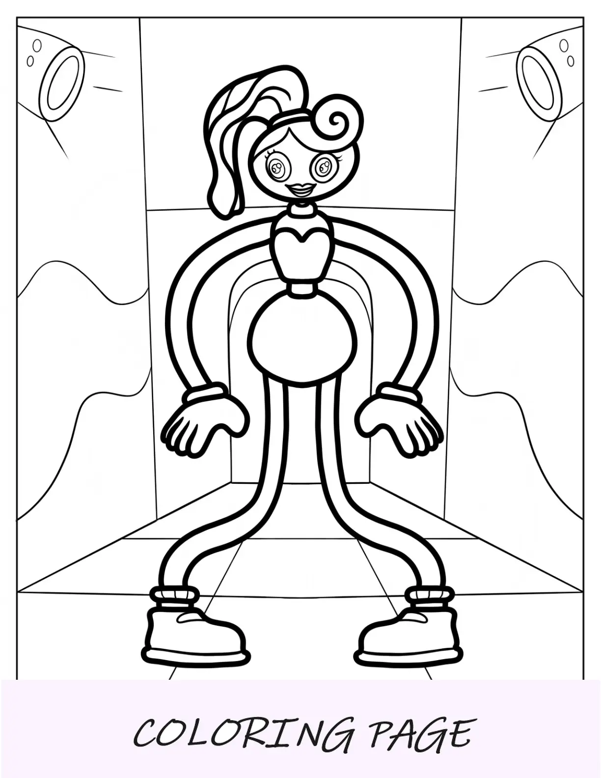 Página para colorir de Poppy Playtime com pernas longas de mamãe simples para crianças em idade pré-escolar
