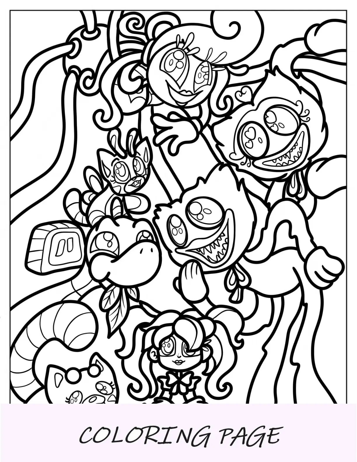 Página para colorir Poppy Playtime de todos os personagens para crianças