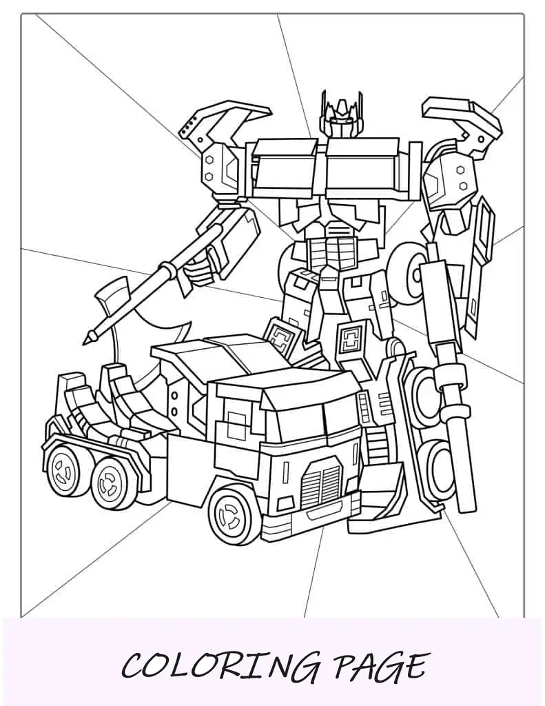 Optimus Prime y el camión para colorear
