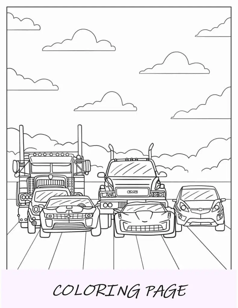 Autobots en la carretera para colorear