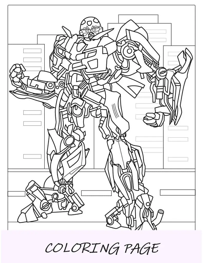 Página detallada para colorear de Bumblebee Transformer
