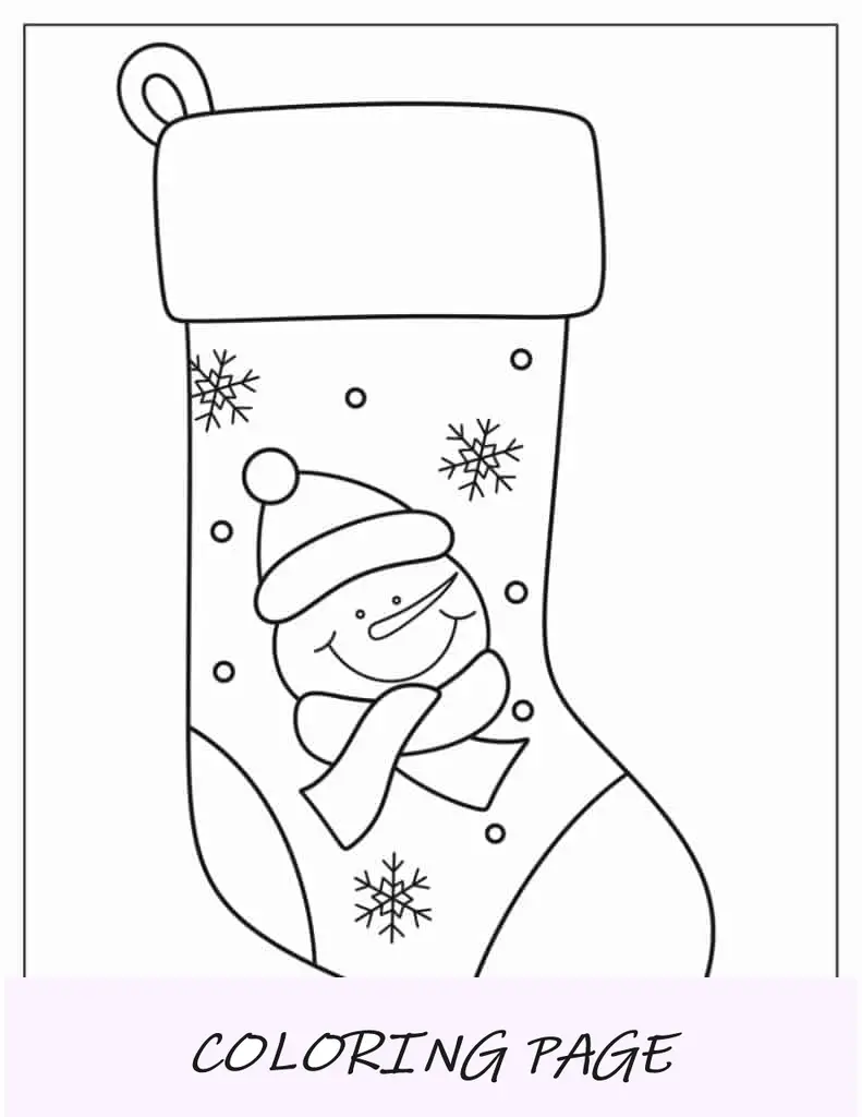 Modelo de meia de Natal de boneco de neve de meia página