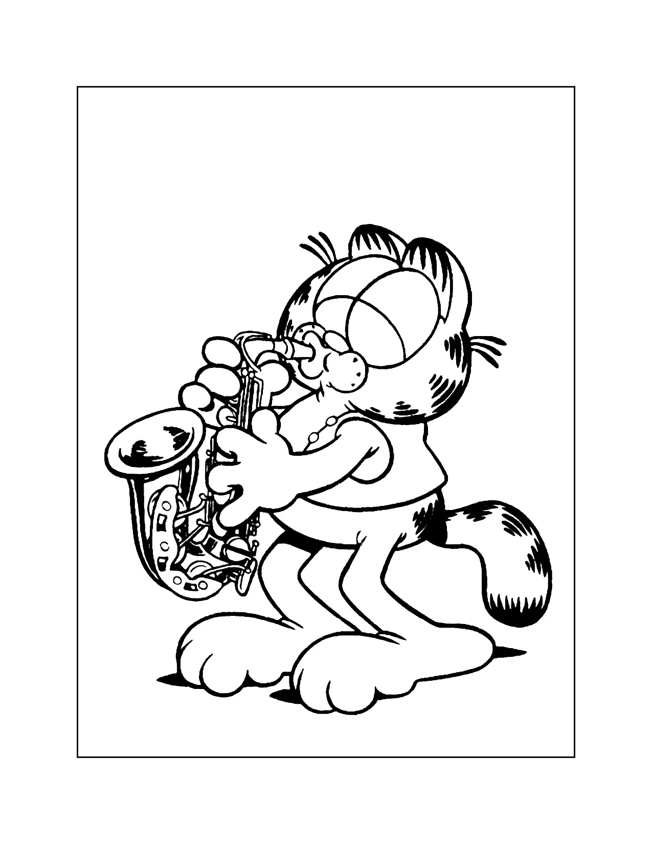 Garfield Playing Saxophone Coloring Page