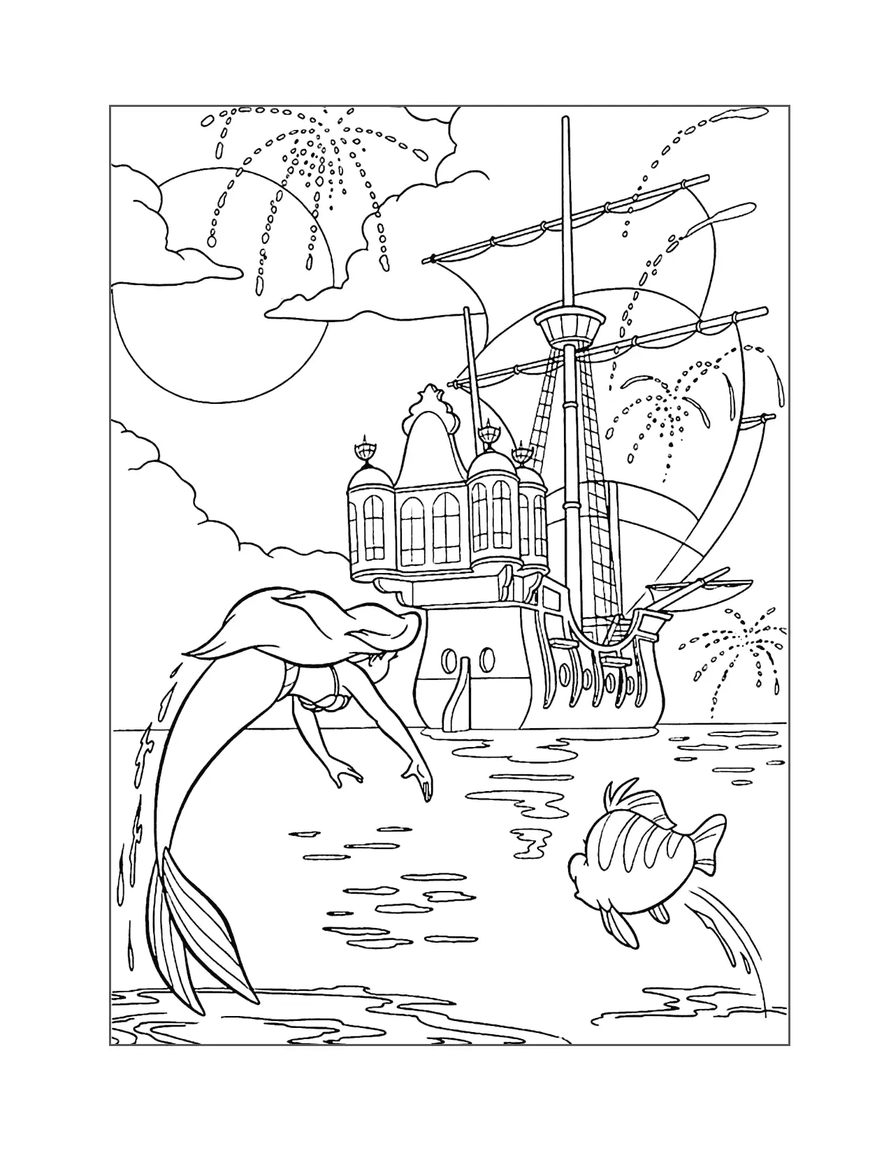 Ariel And Flounder Find Prince Erics Boat Coloring Page