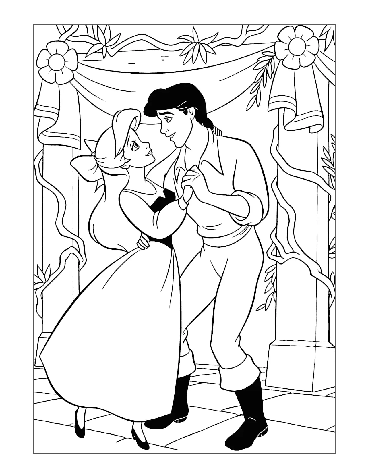 Ariel Dances With Eric For The First Time Coloring Page