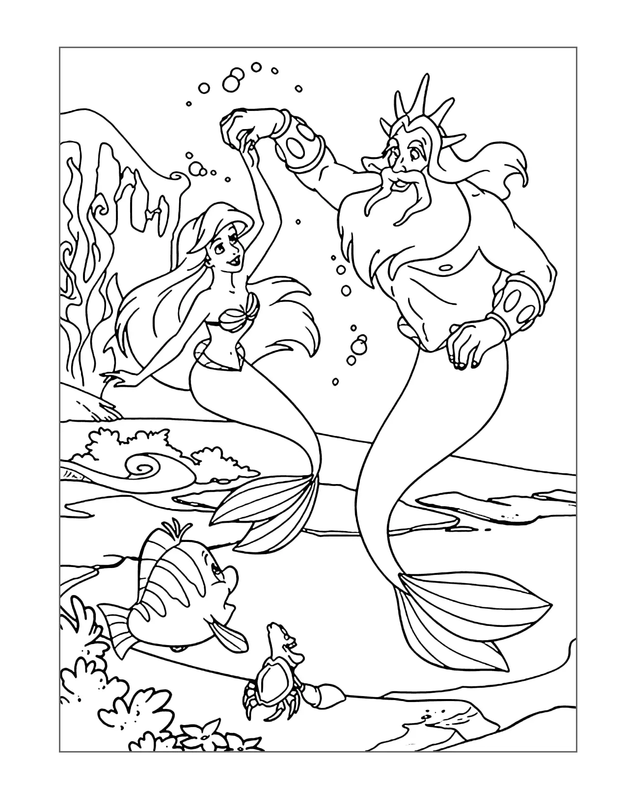 Ariel Dances With Her Father Coloring Page
