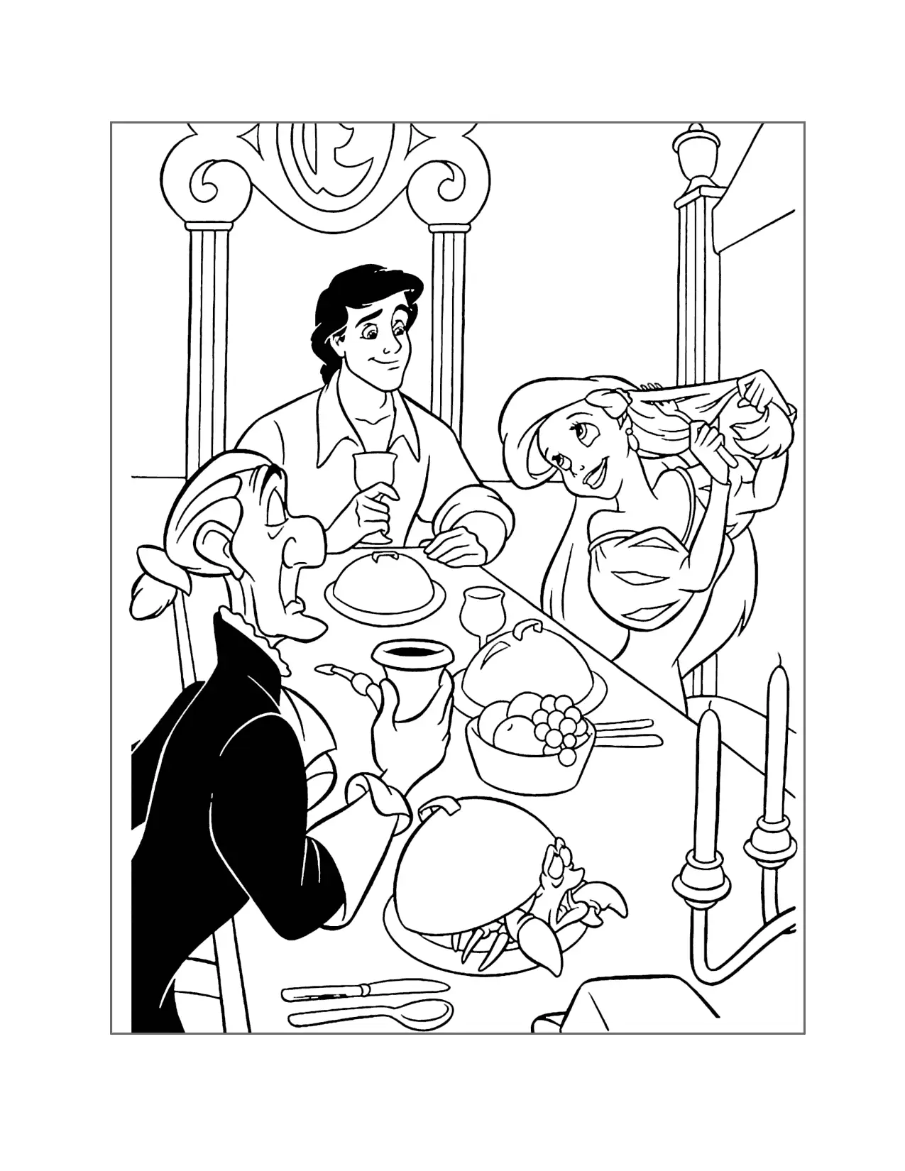 Ariel Has Dinner With Eric Coloring Page