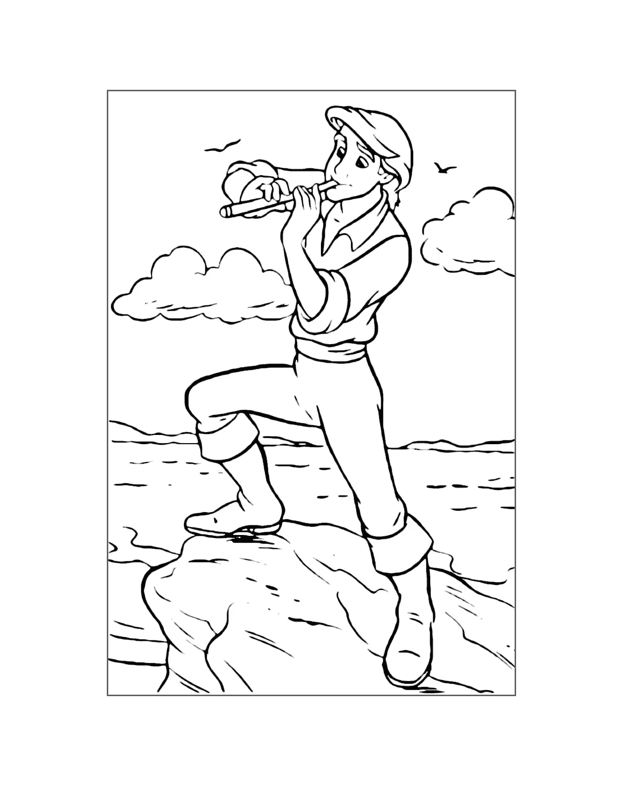 Eric Plays His Flute Little Mermaid Coloring Page