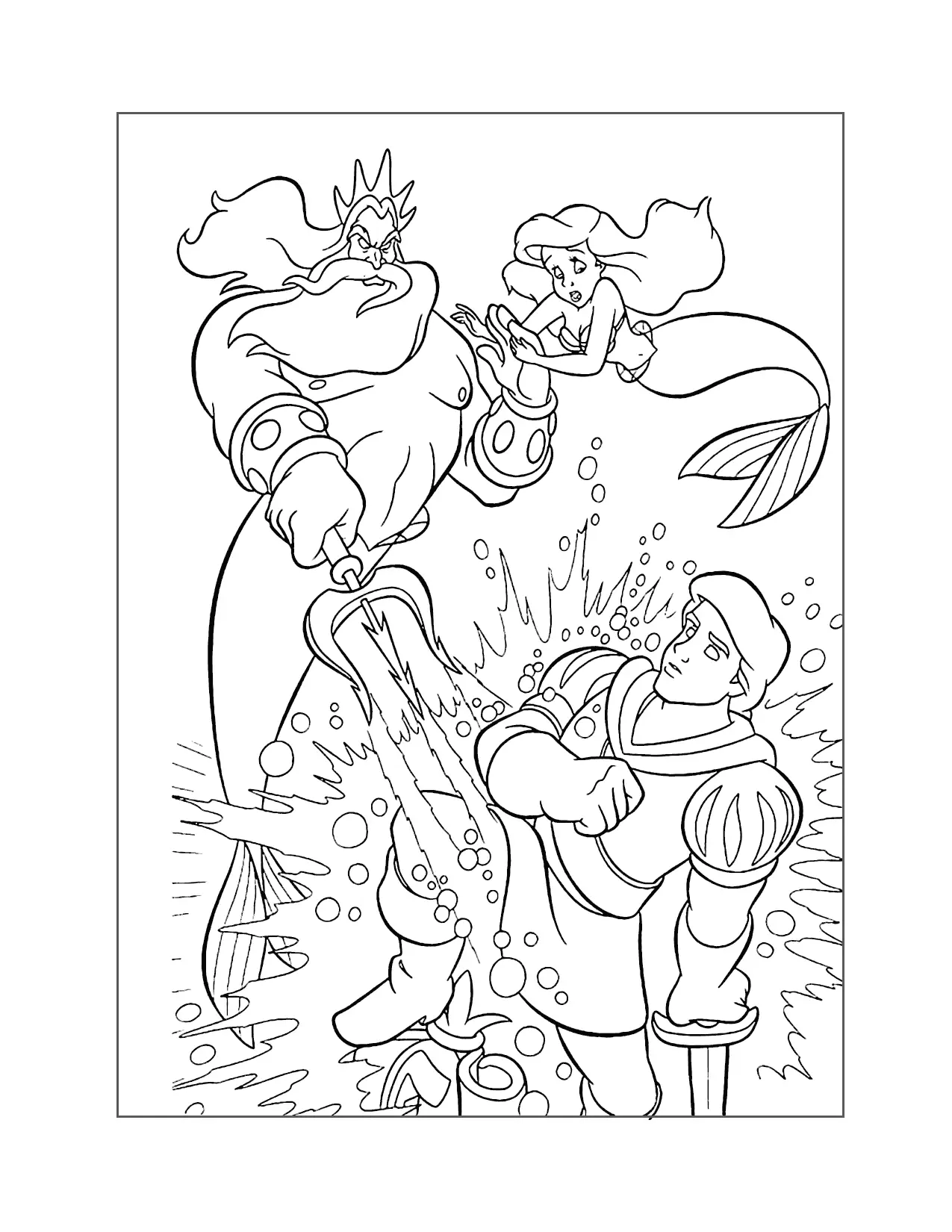 King Triton Is Angry Little Mermaid Coloring Page