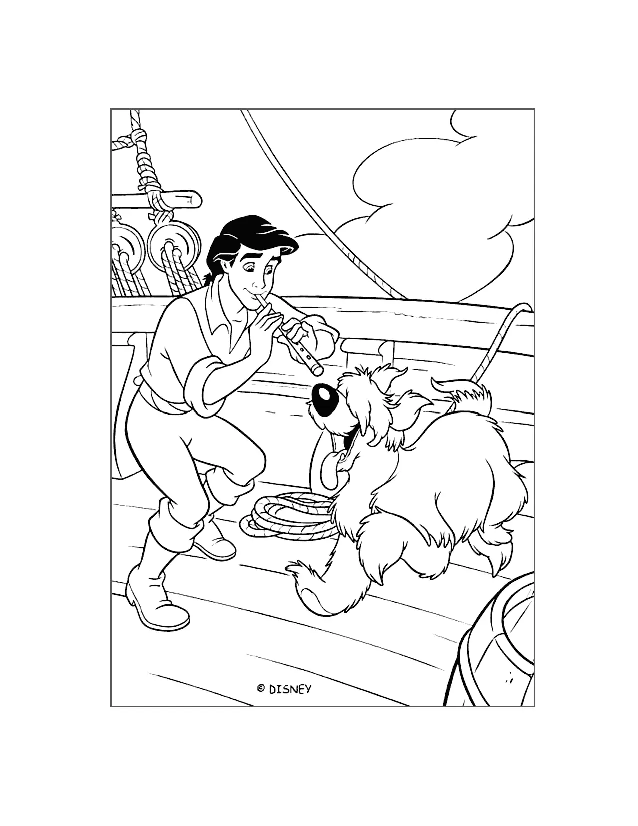Prince Eric Plays A Song Little Mermaid Coloring Page