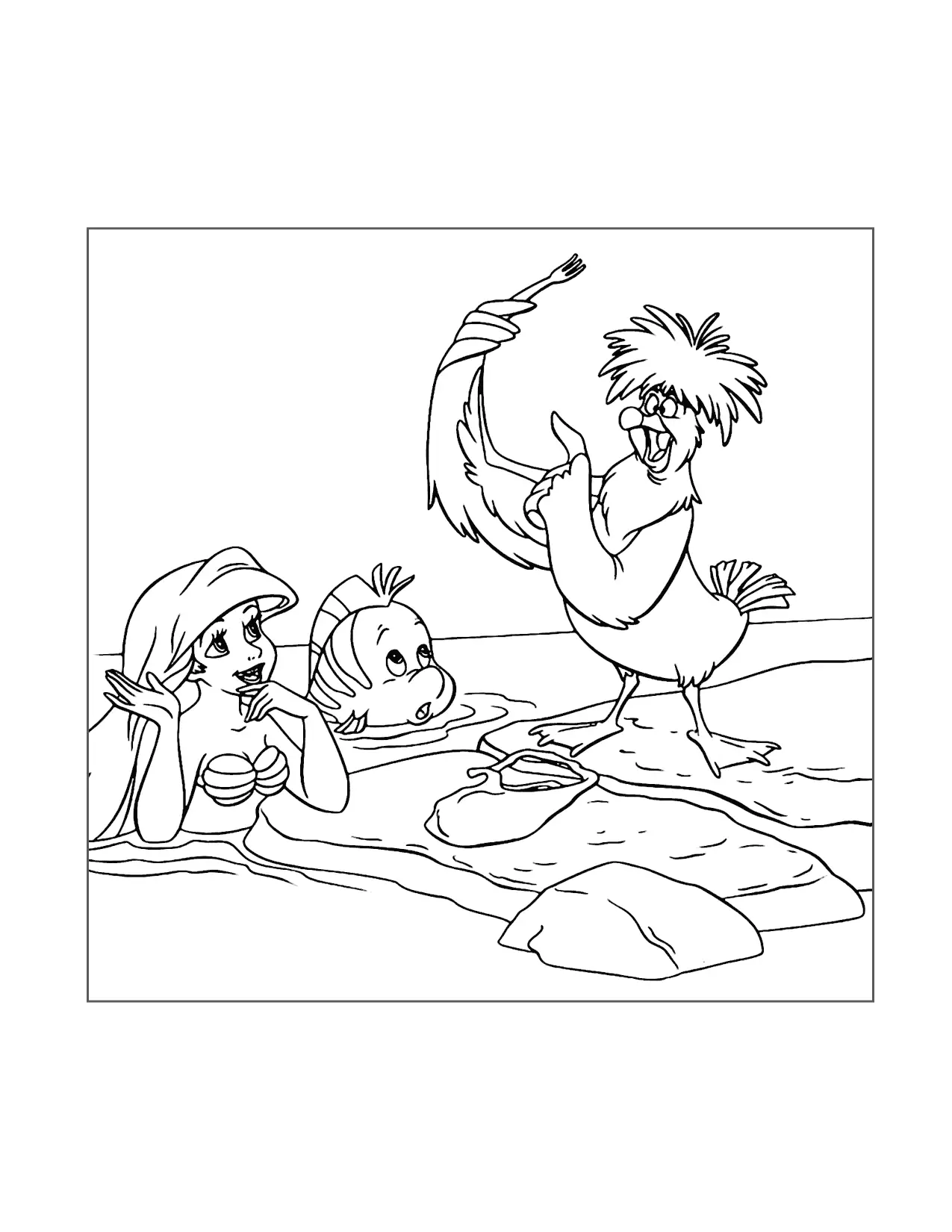 Scuttle Teaches Ariel And Flounder About Humans Coloring Page