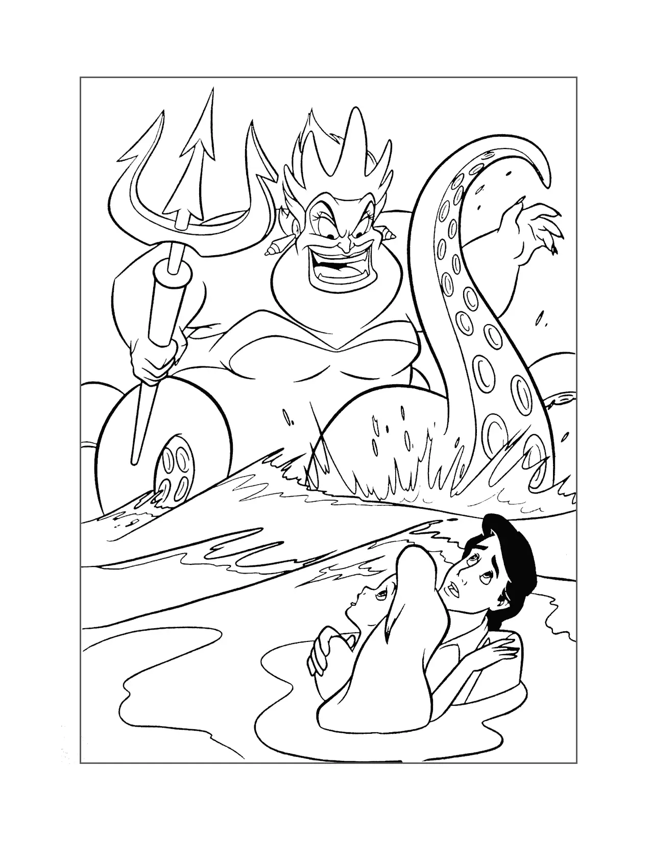 Ursula Against Eric And Ariel Coloring Page