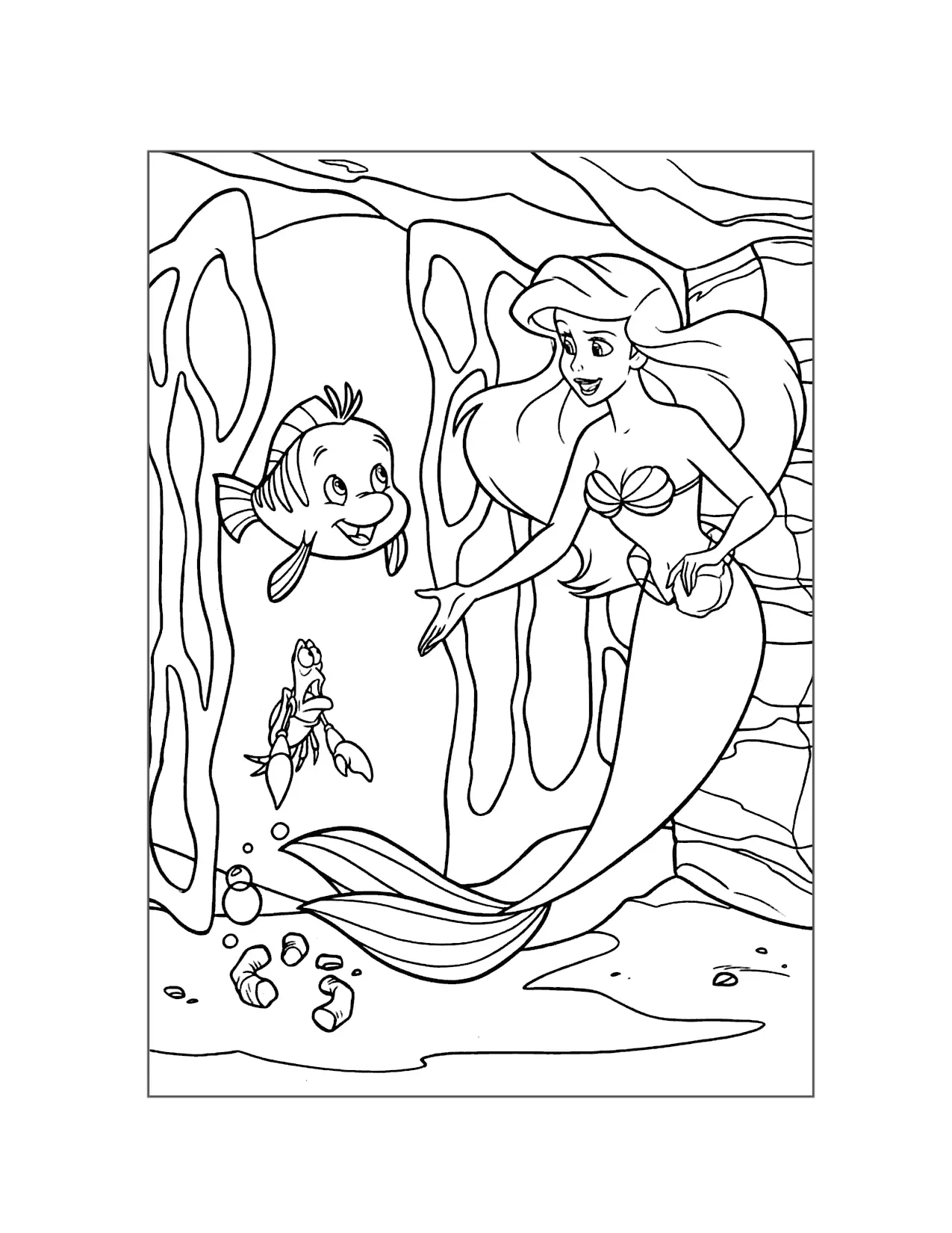 Ariel And Flounder Exploring Little Mermaid Coloring Page