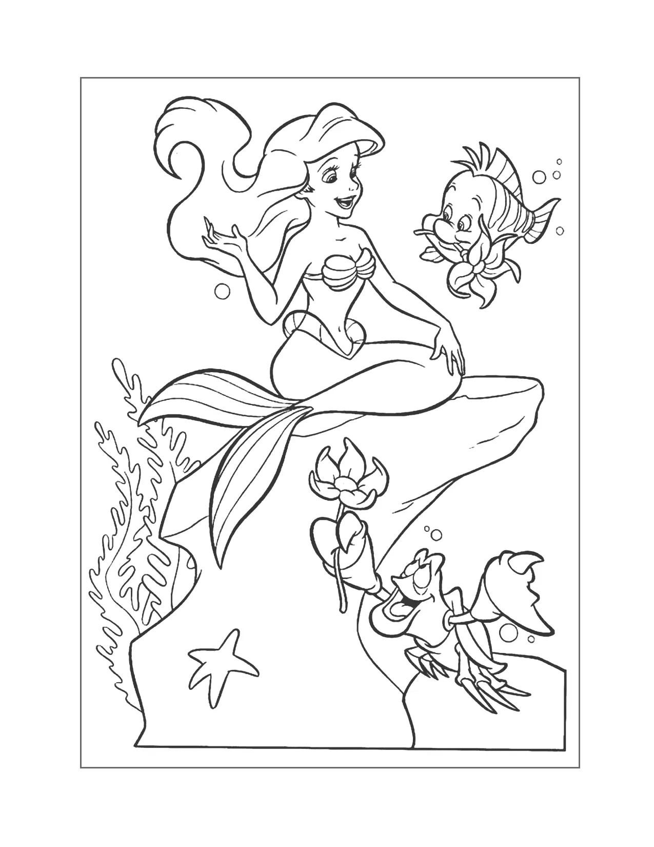 Bringing Little Mermaid Flowers Coloring Page