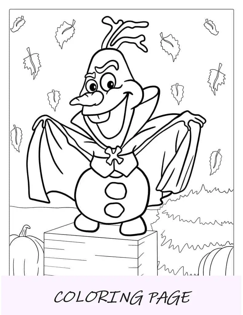 Folha para colorir do Olaf com tema de Halloween