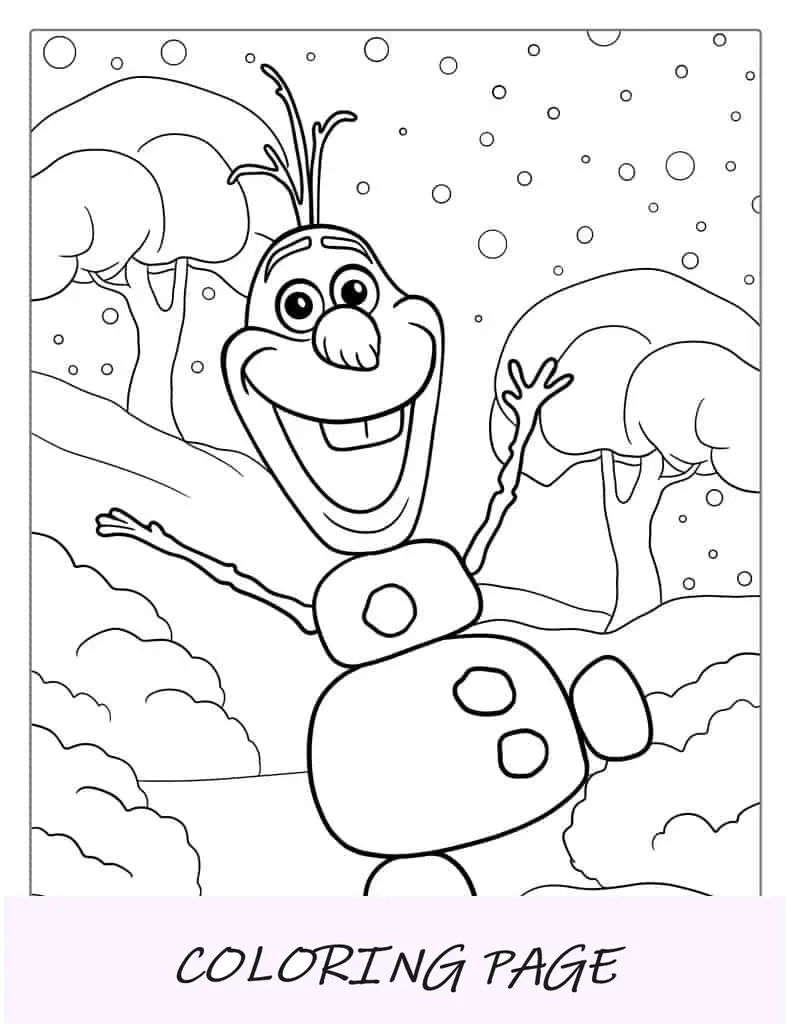 Folha para colorir Olaf feliz com neve
