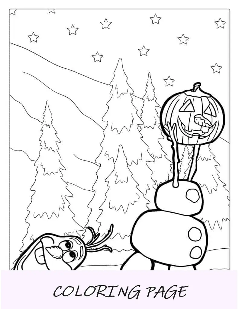 Tema Olaf Halloween com cabeça de abóbora para colorir